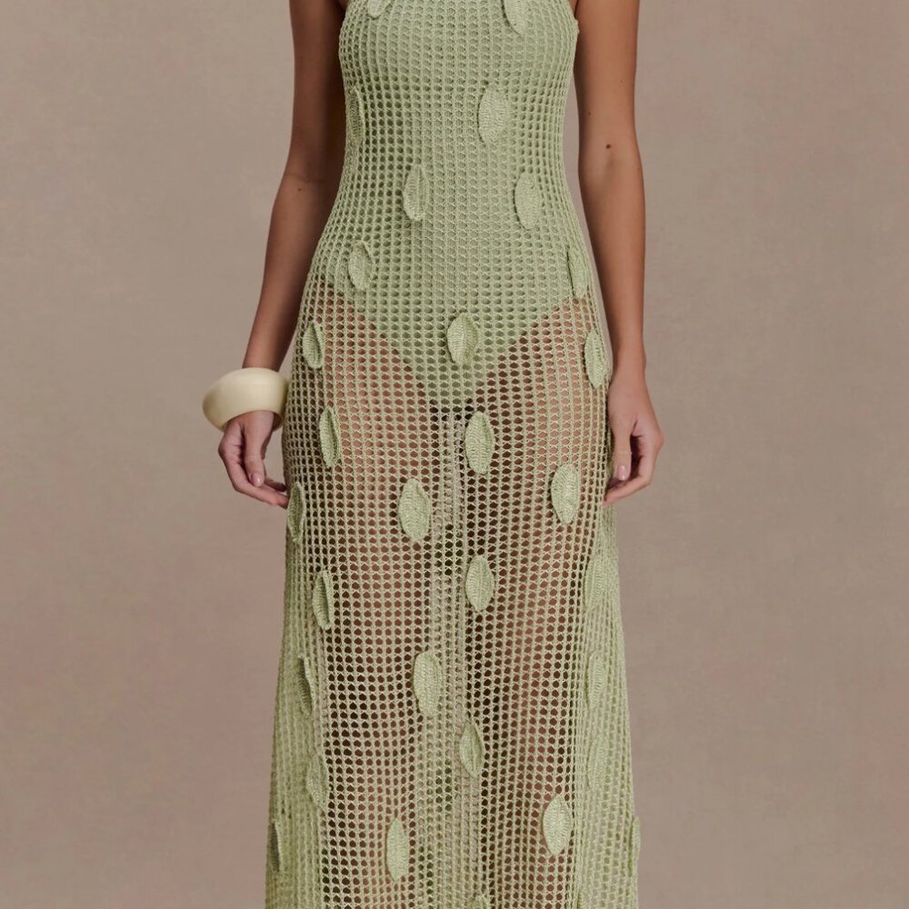Elfie Crochet Halter Maxi Dress - Pastel Green Meshki - Picture 3 of 3